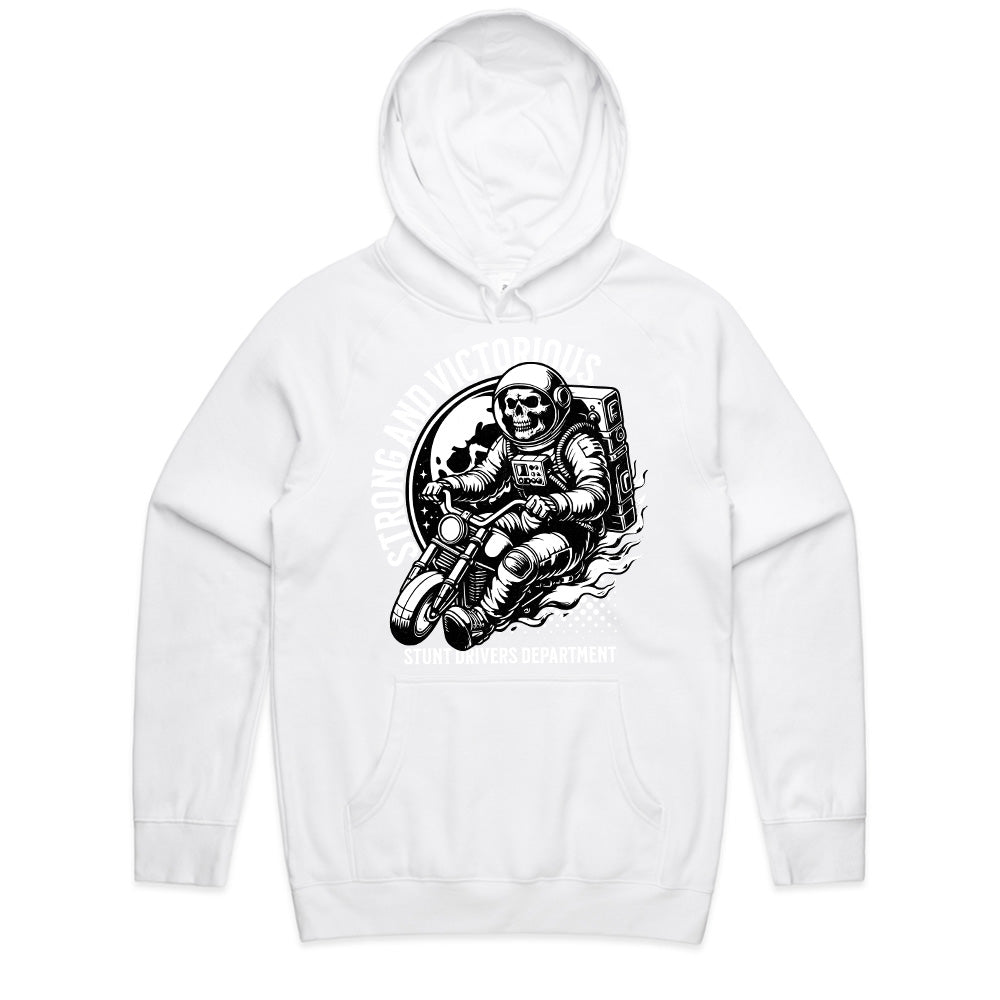 Strong and Victorious T-Shirt – Astronaut Skull Biker Stunt Tee