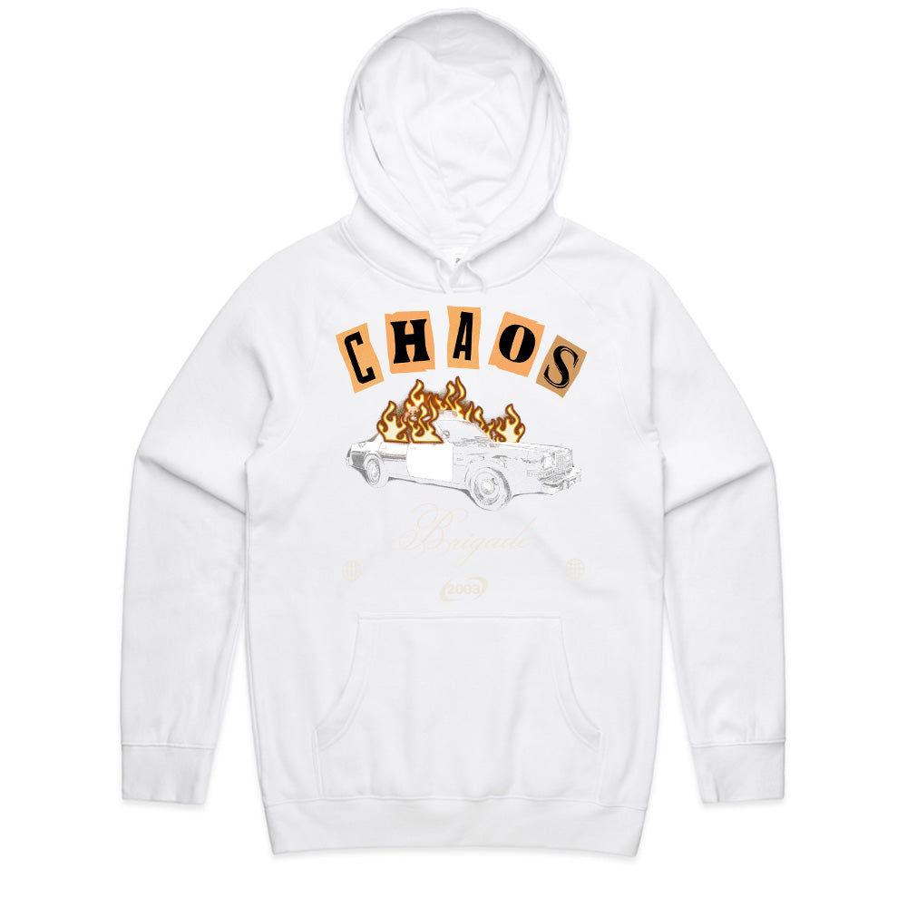 Chaos Brigade — Vintage Burning Police Car Graphic Streetwear T-Shirt
