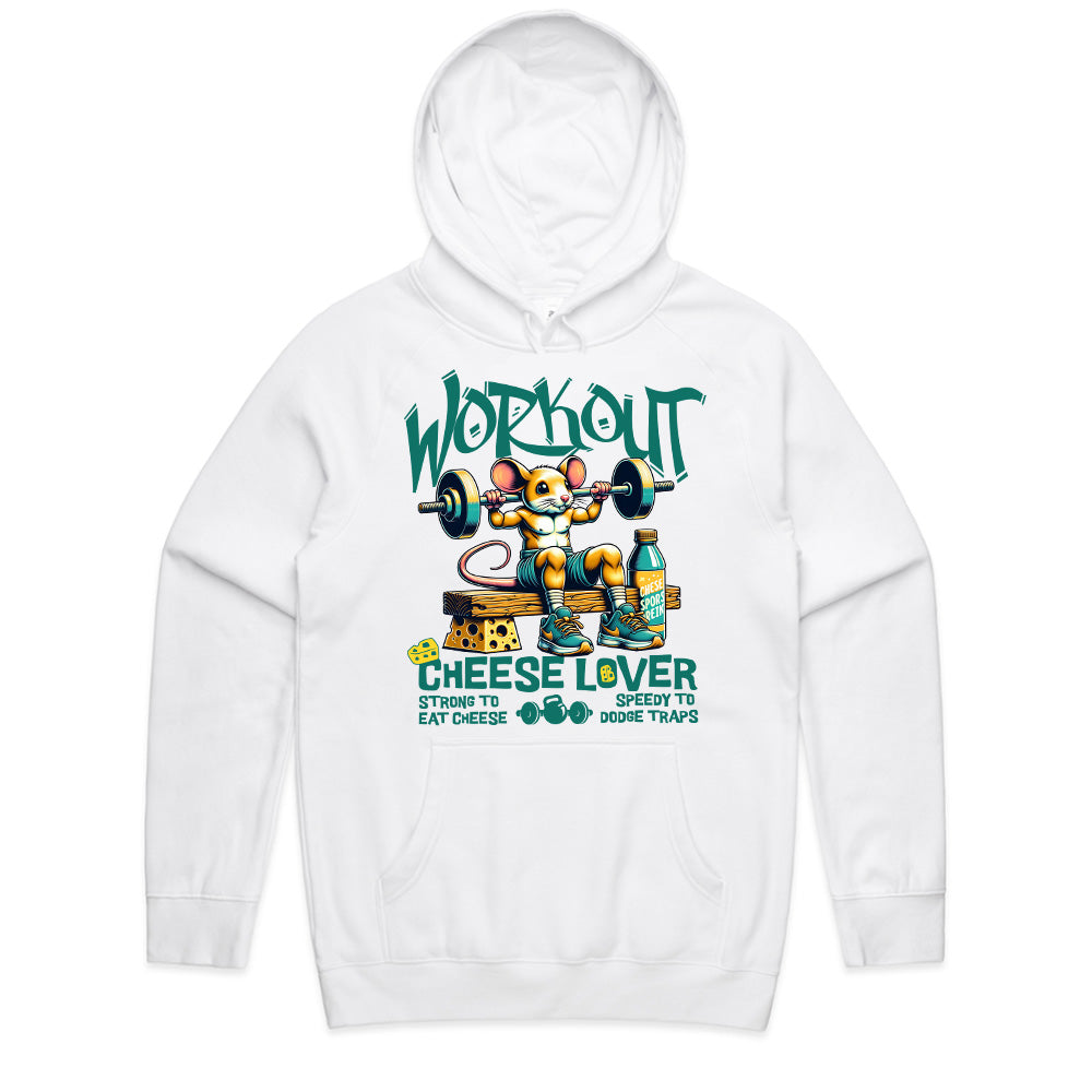 "Workout Cheese Lover" Funny Gym T-Shirt – Strong to Eat Cheese, Speedy to Dodge Traps