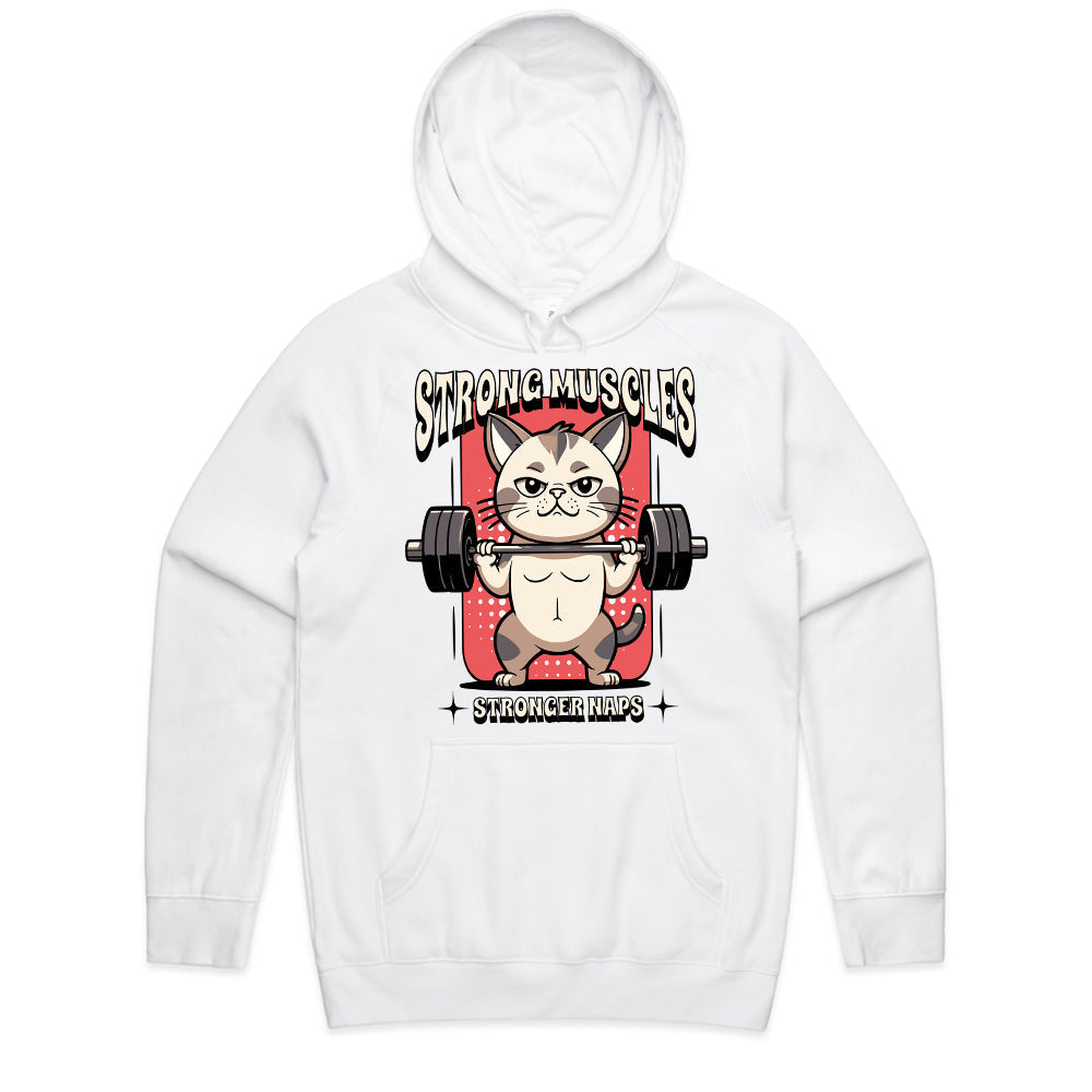 "Strong Muscles, Stronger Naps" Funny Workout Cat T-Shirt