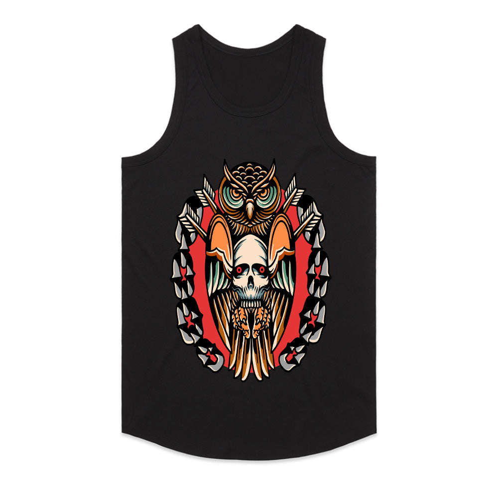 Nocturnal Guardians: Skull & Owl Fusion Tee