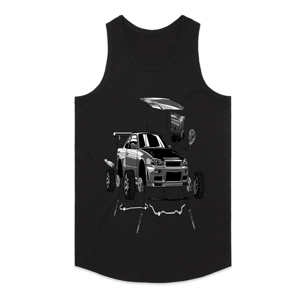 Skyline R34 Build Anatomy — JDM Exploded View T-Shirt