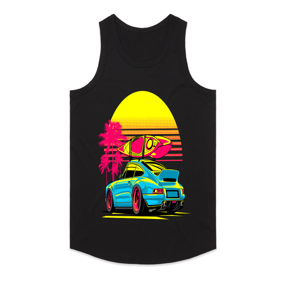 Retro Beach Ride — Neon Porsche Surf Vibes T-Shirt