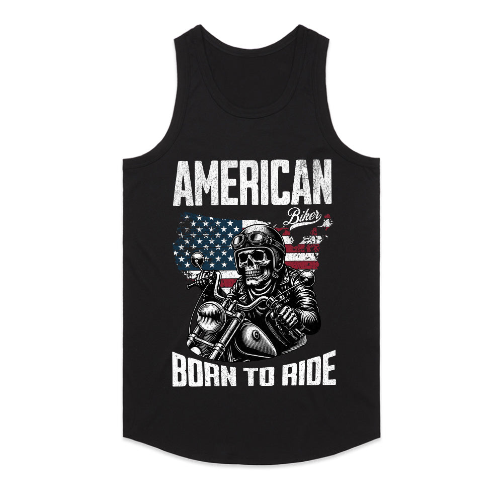 American Biker – Born to Ride Patriotic Skull T-Shirt