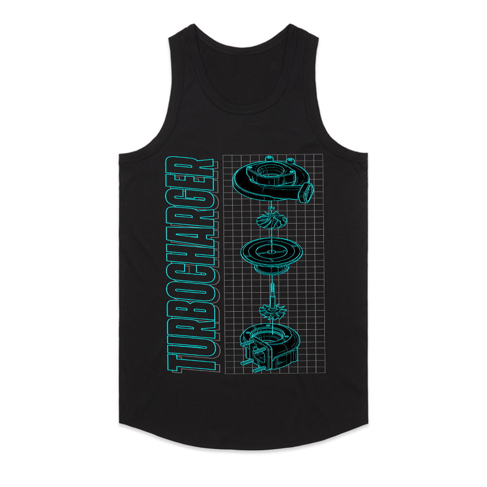 Turbocharger Blueprint T-Shirt – Boost Engineer Tech Schematic Tee