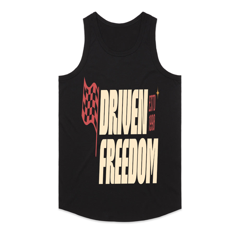 Driven Freedom - Retro Racing Flag Typography Tee