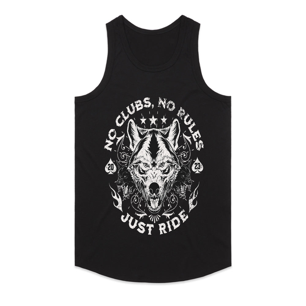 No Clubs, No Rules, Just Ride – Lone Wolf Biker T-Shirt