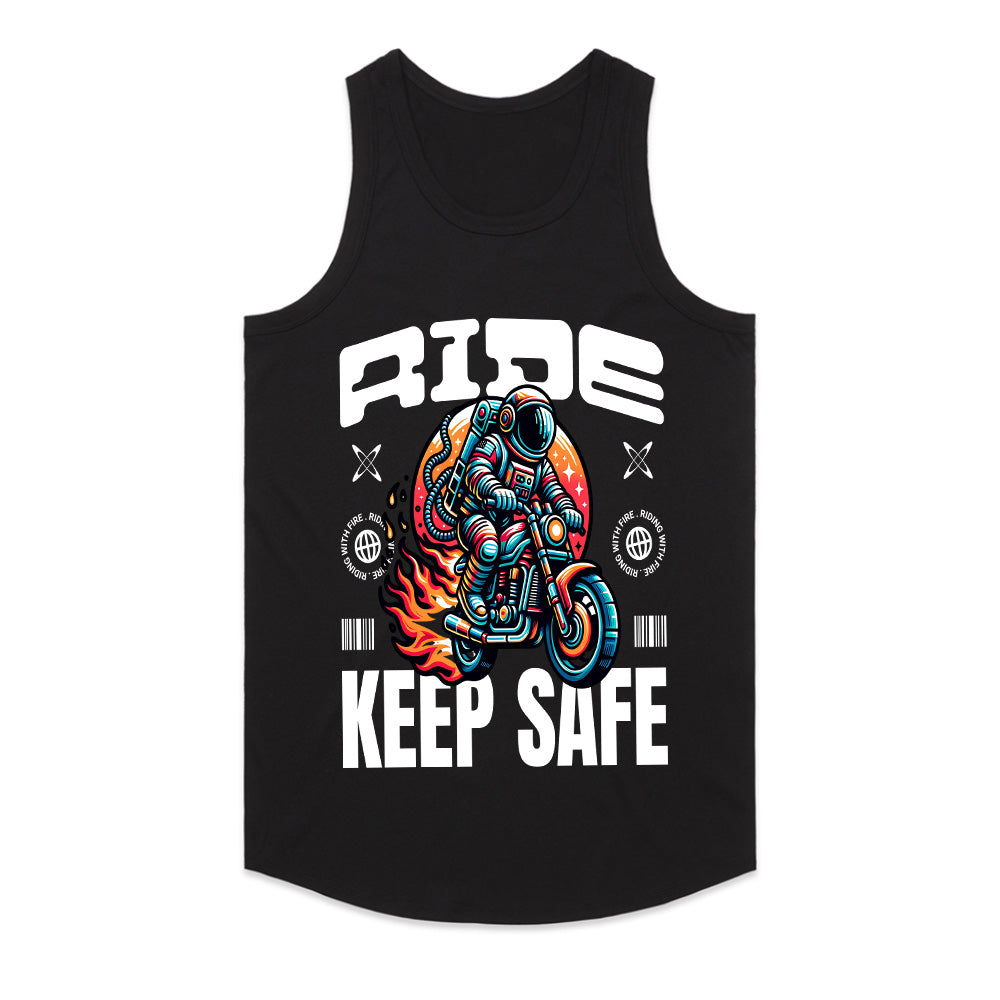 Ride Keep Safe T-Shirt – Futuristic Astronaut Biker Tee