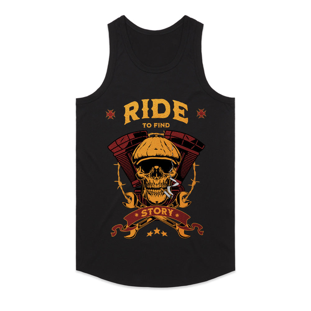 Ride to Find Story T-Shirt – Vintage Skull Biker Adventure Tee