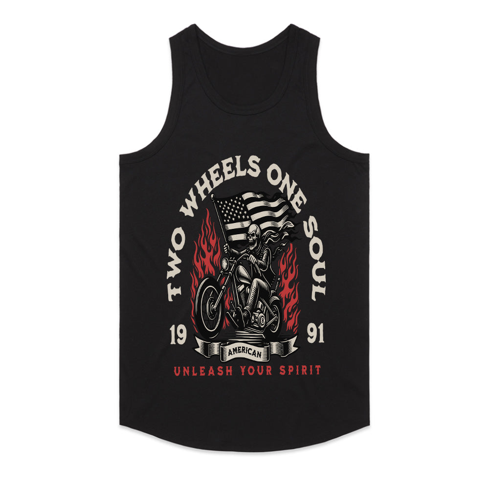 Two Wheels One Soul T-Shirt – American Biker Skull Rider Tee