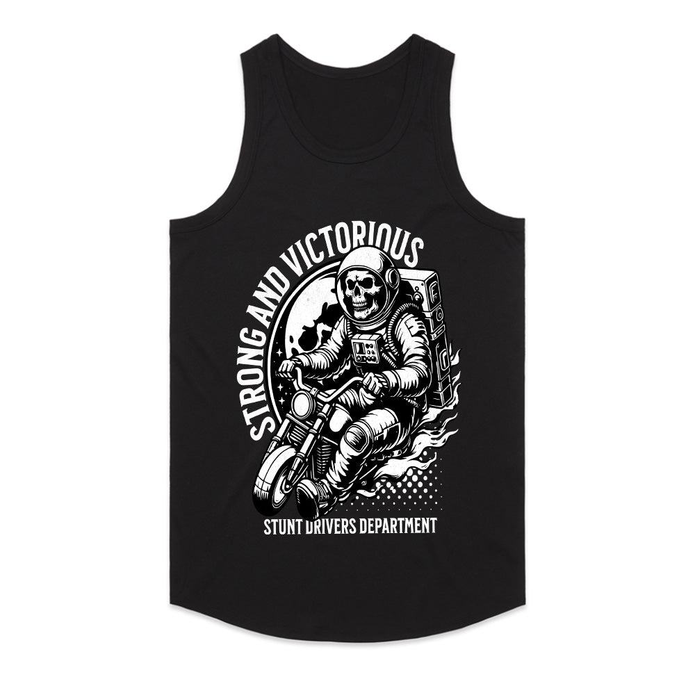 Strong and Victorious T-Shirt – Astronaut Skull Biker Stunt Tee