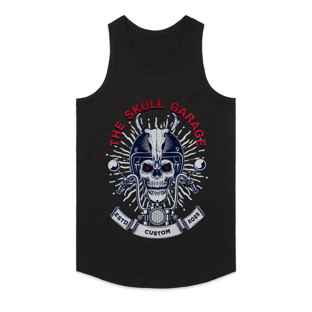 The Skull Garage – Vintage Biker Skull & Motorcycle T-Shirt
