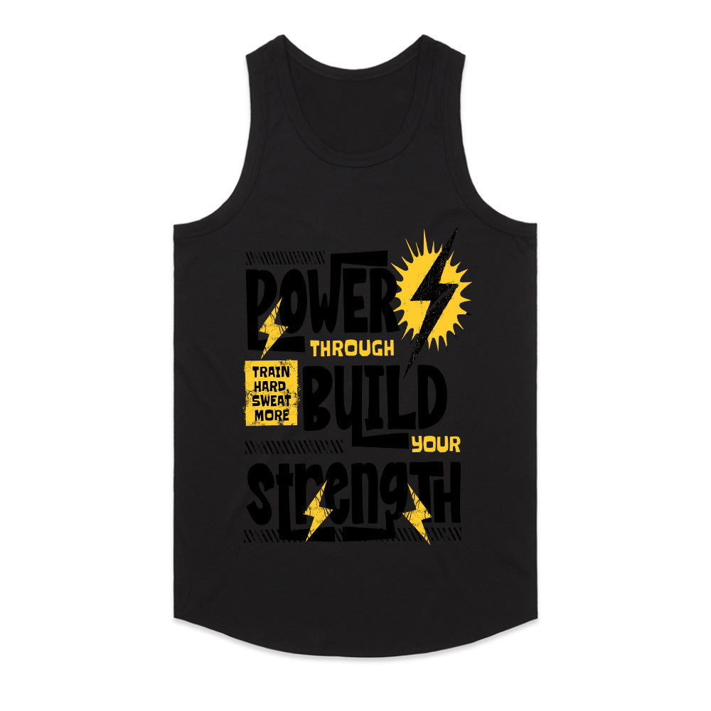 Power Through, Build Strength – Motivational Gym T-Shirt | High-Energy Workout Tee