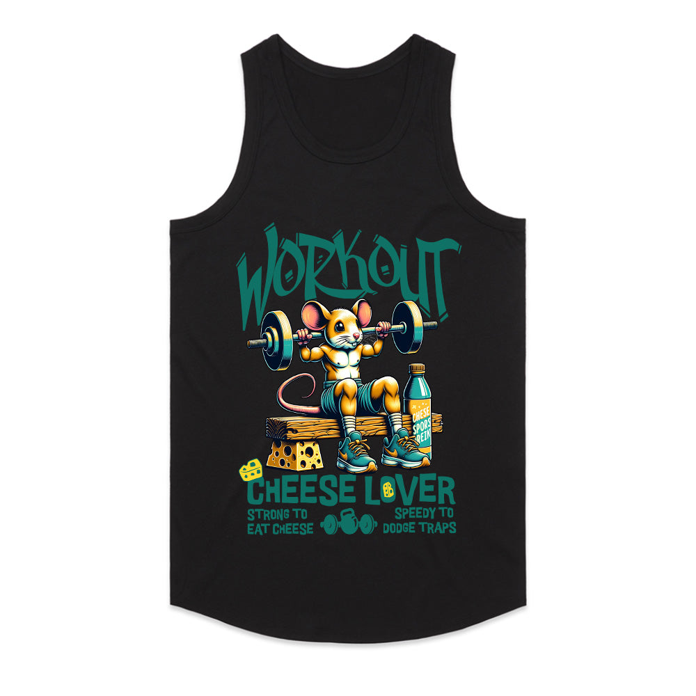 "Workout Cheese Lover" Funny Gym T-Shirt – Strong to Eat Cheese, Speedy to Dodge Traps