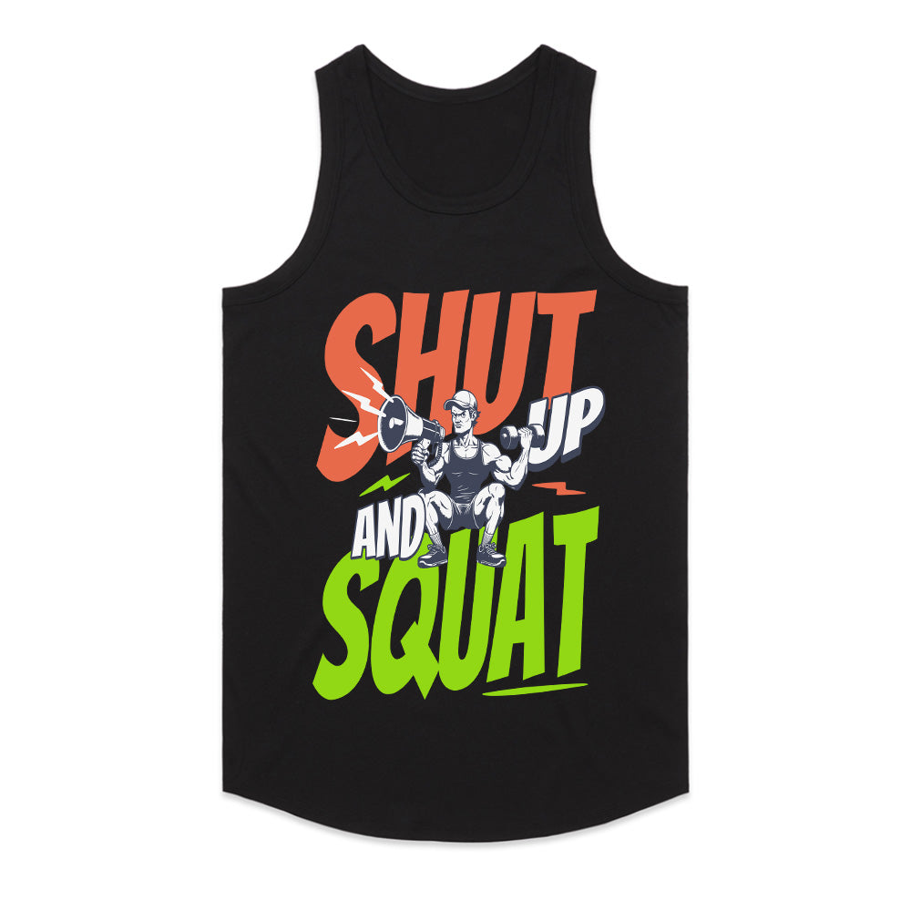 "Shut Up and Squat" Gym T-Shirt – No Excuses, Just Gains