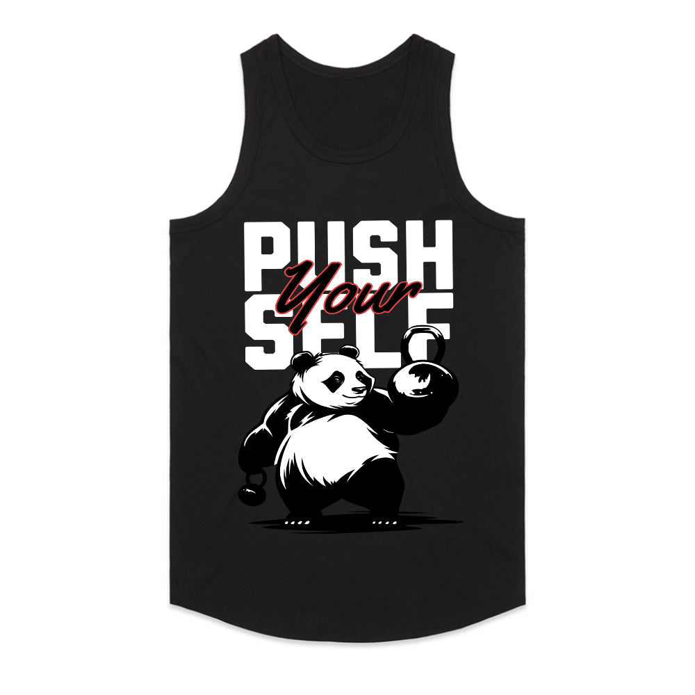 "Push Yourself Panda Gym T-Shirt – Motivational Workout Tee"