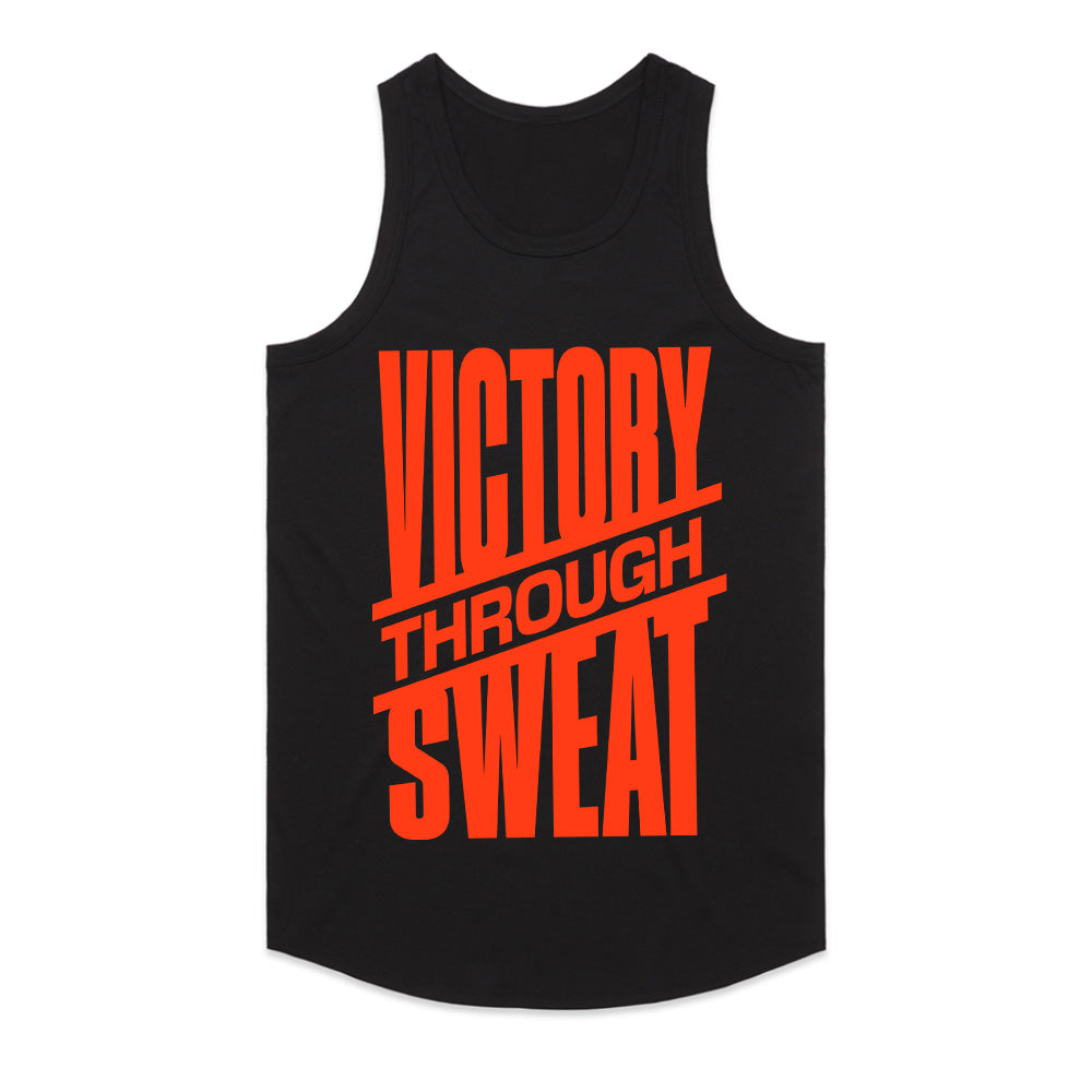"Victory Through Sweat" Motivational Workout T-Shirt – Black & Bold