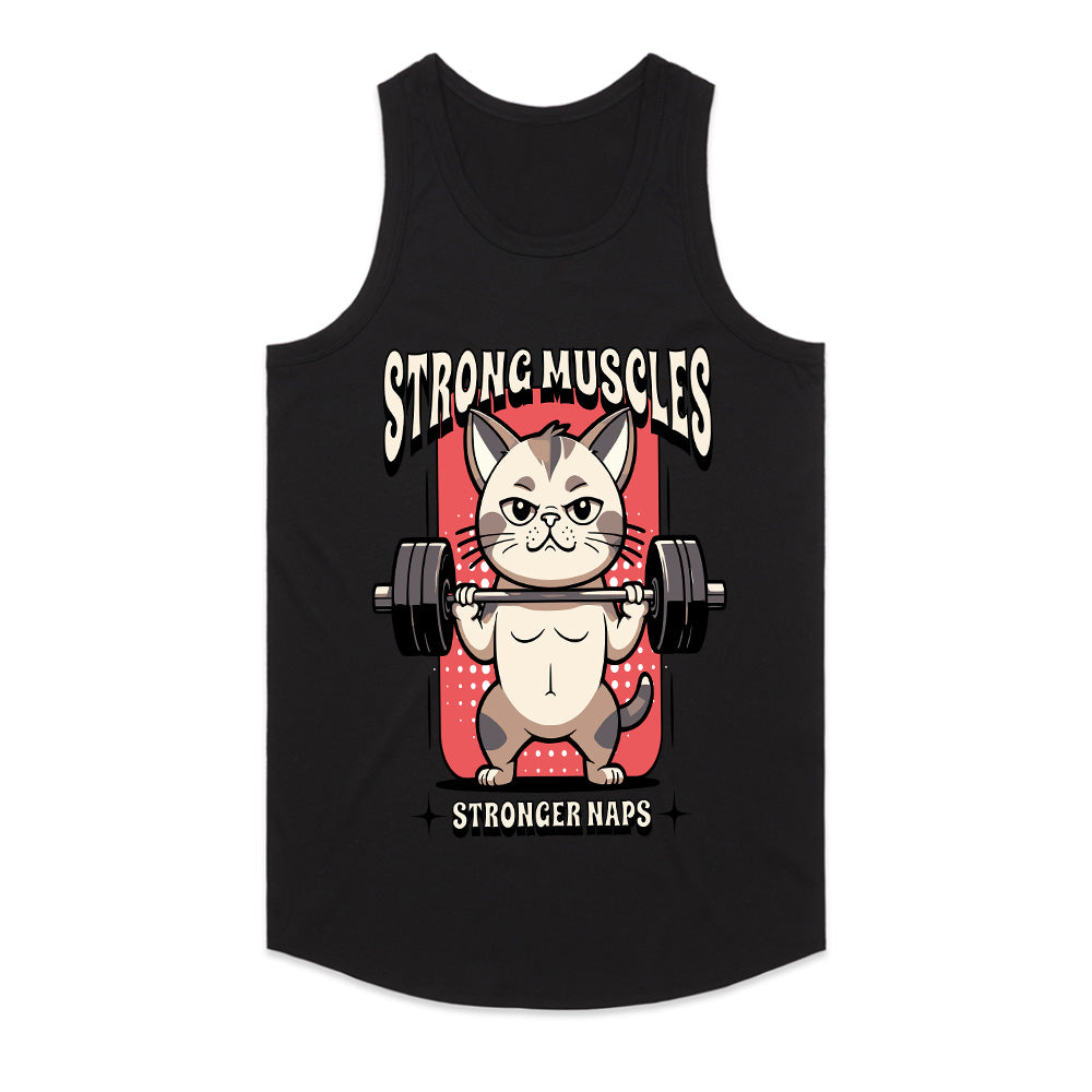 "Strong Muscles, Stronger Naps" Funny Workout Cat T-Shirt