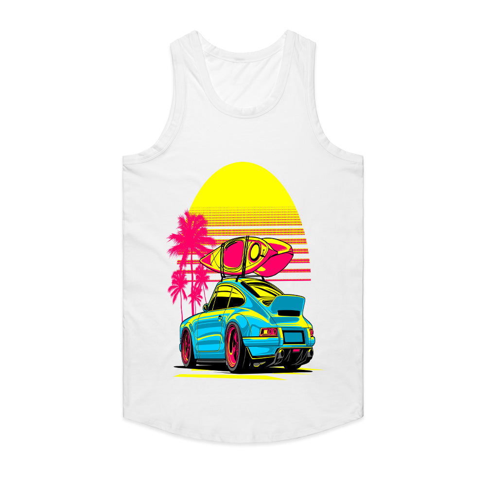 Retro Beach Ride — Neon Porsche Surf Vibes T-Shirt