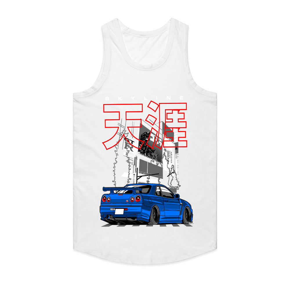 Skyline Midnight Drift – Blue R34 JDM Street Legend T-Shirt