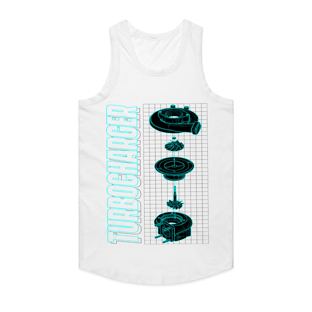 Turbocharger Blueprint T-Shirt – Boost Engineer Tech Schematic Tee