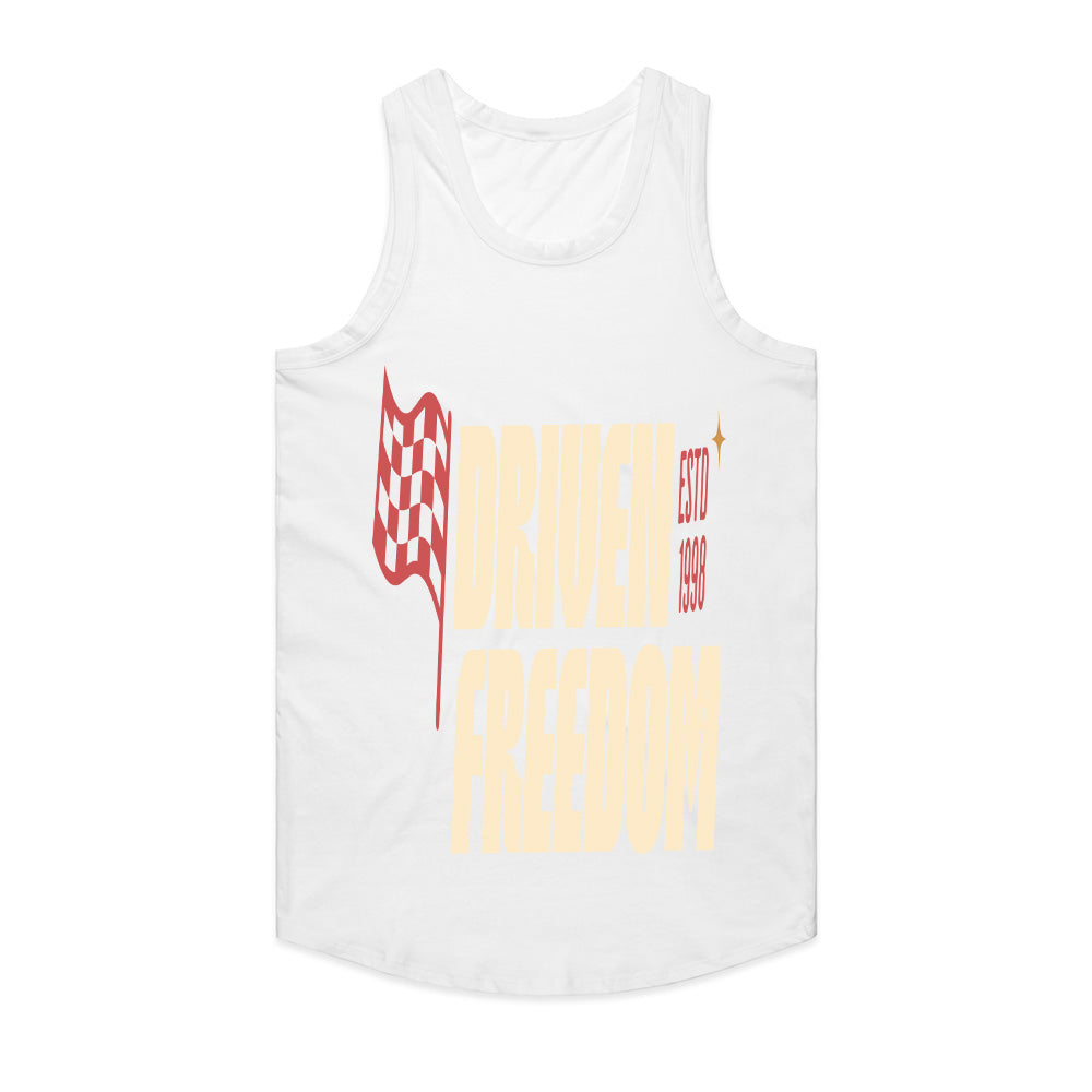 Driven Freedom - Retro Racing Flag Typography Tee