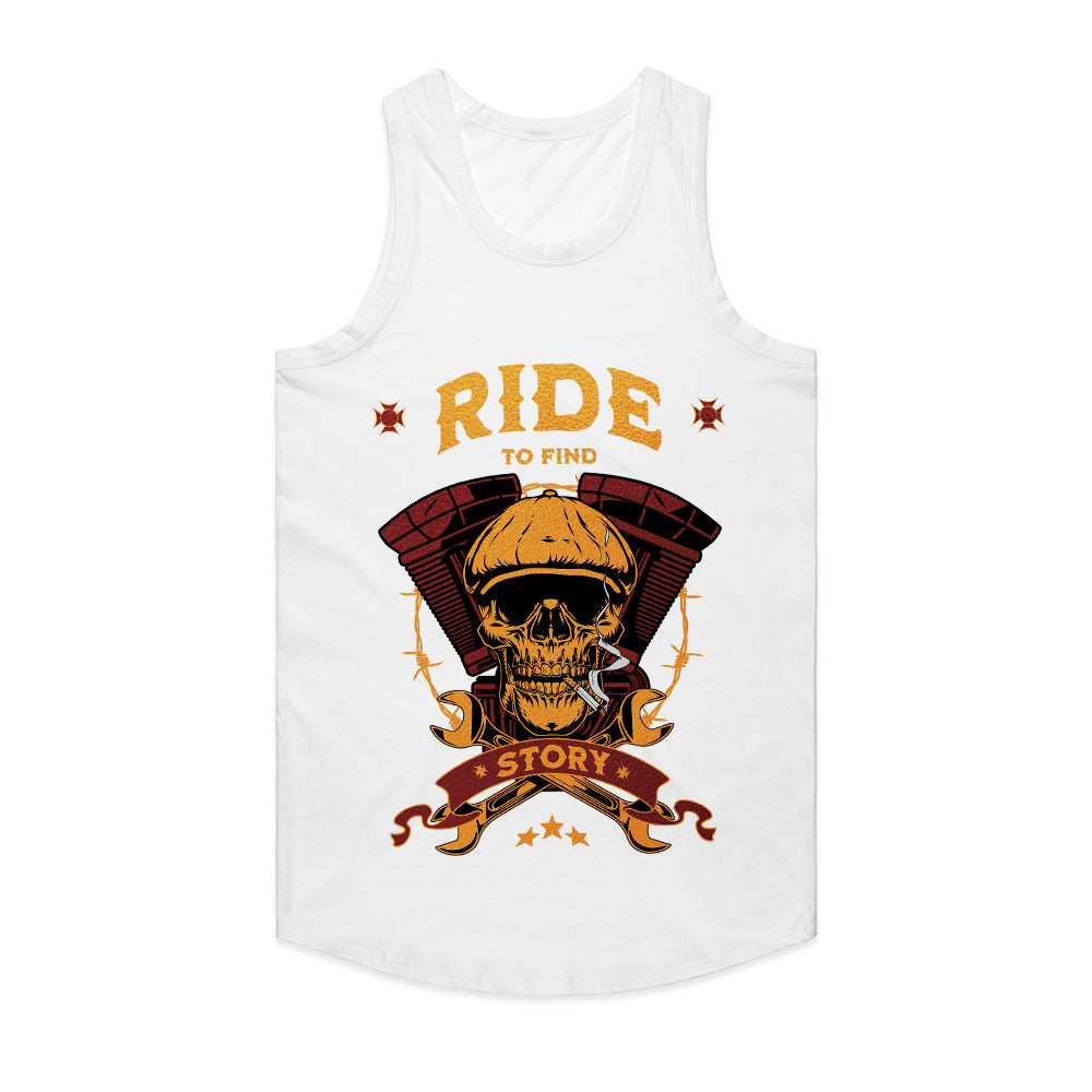 Ride to Find Story T-Shirt – Vintage Skull Biker Adventure Tee