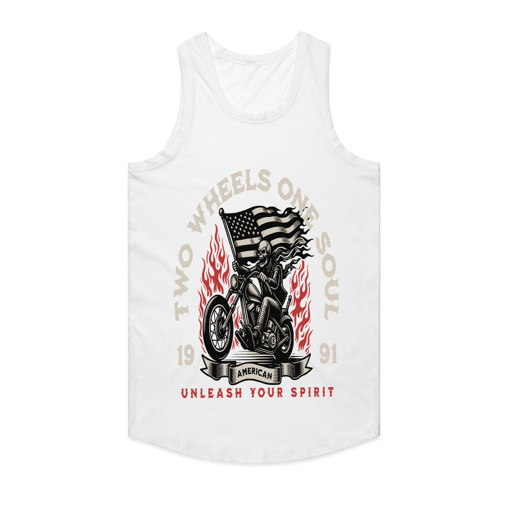Two Wheels One Soul T-Shirt – American Biker Skull Rider Tee