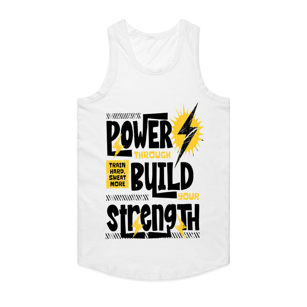 Power Through, Build Strength – Motivational Gym T-Shirt | High-Energy Workout Tee