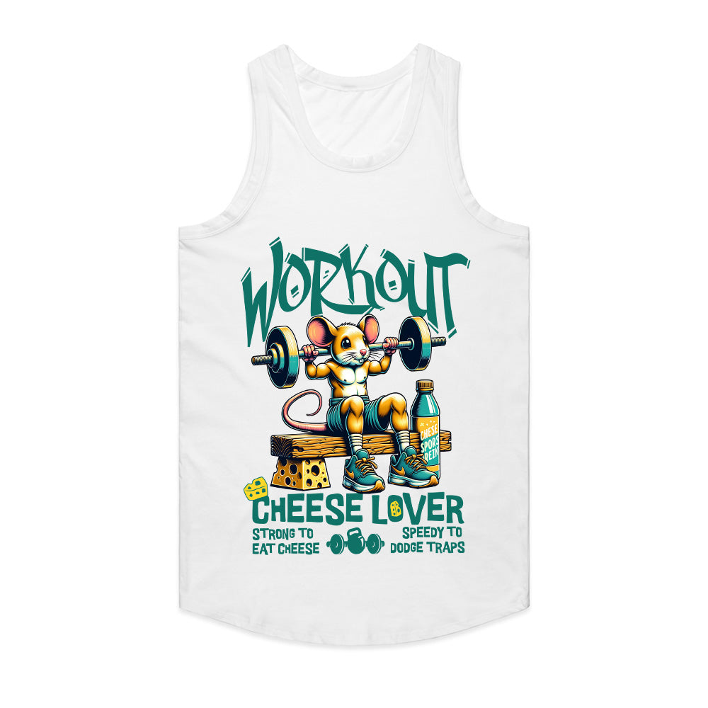 "Workout Cheese Lover" Funny Gym T-Shirt – Strong to Eat Cheese, Speedy to Dodge Traps