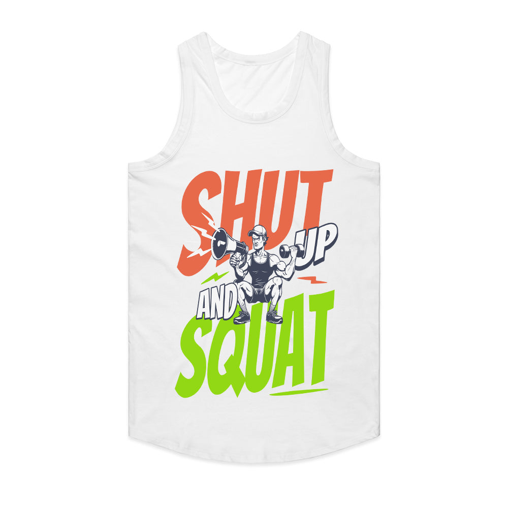 "Shut Up and Squat" Gym T-Shirt – No Excuses, Just Gains