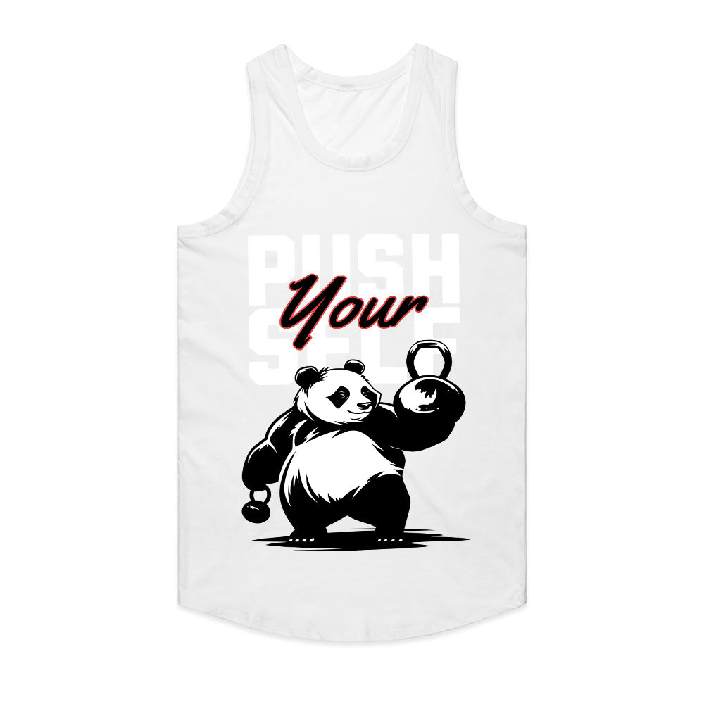 "Push Yourself Panda Gym T-Shirt – Motivational Workout Tee"
