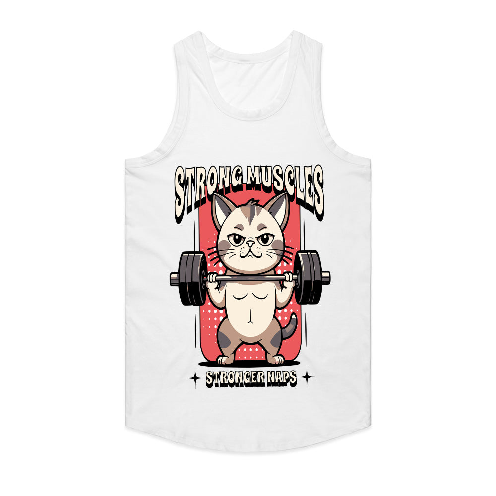 "Strong Muscles, Stronger Naps" Funny Workout Cat T-Shirt