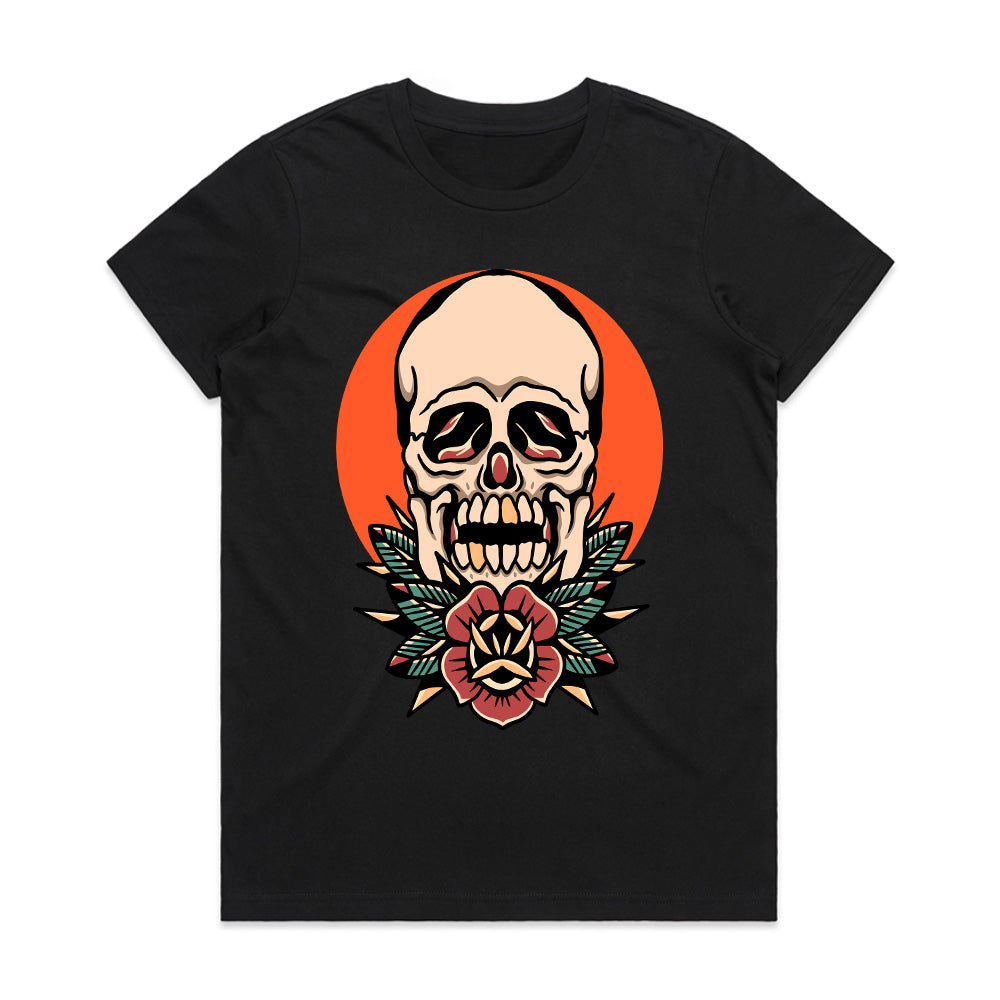 Crimson Bloom: Skull & Rose Fusion Tee