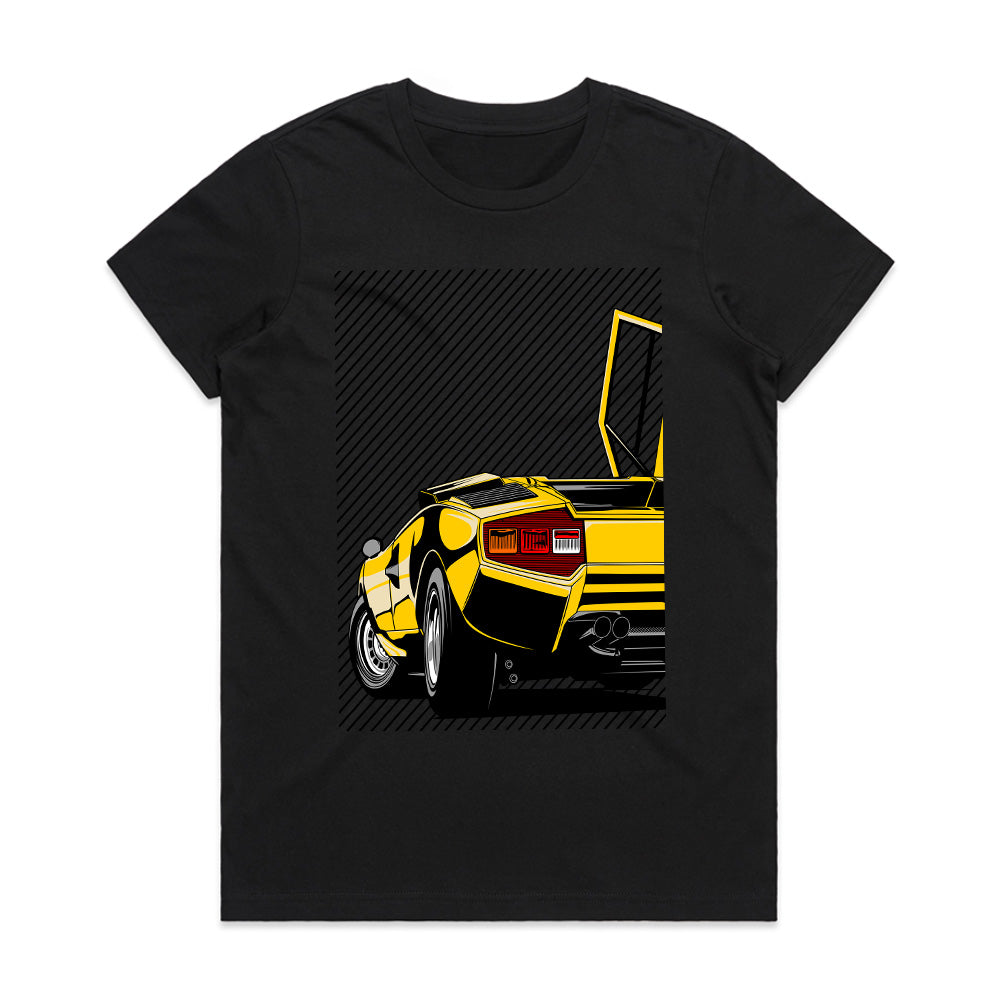 Countach Rear Legend T-Shirt — Retro Yellow Supercar Edition