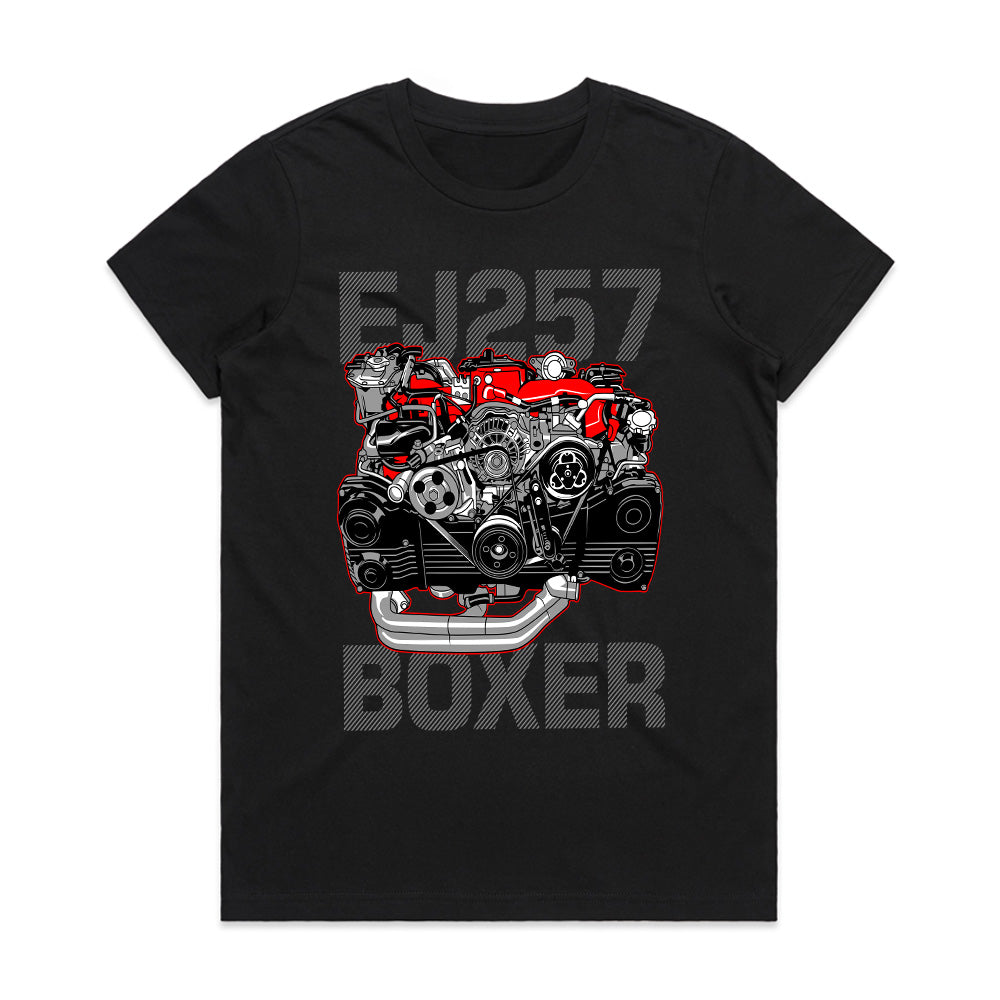 EJ257 Boxer Engine T-Shirt — Boosted Subaru Heart Edition