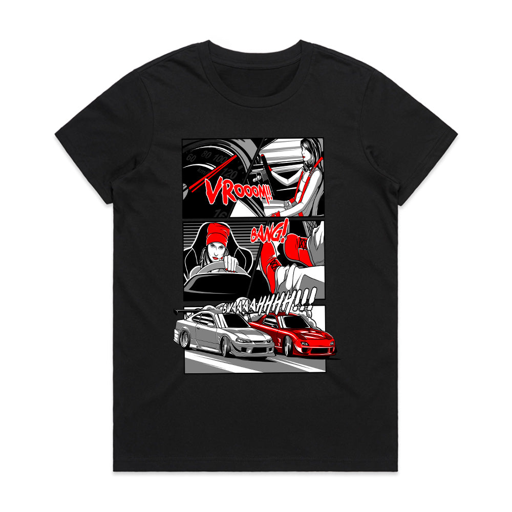 JDM Street Racer Manga T-Shirt – Drift Battle Comic Style Tee