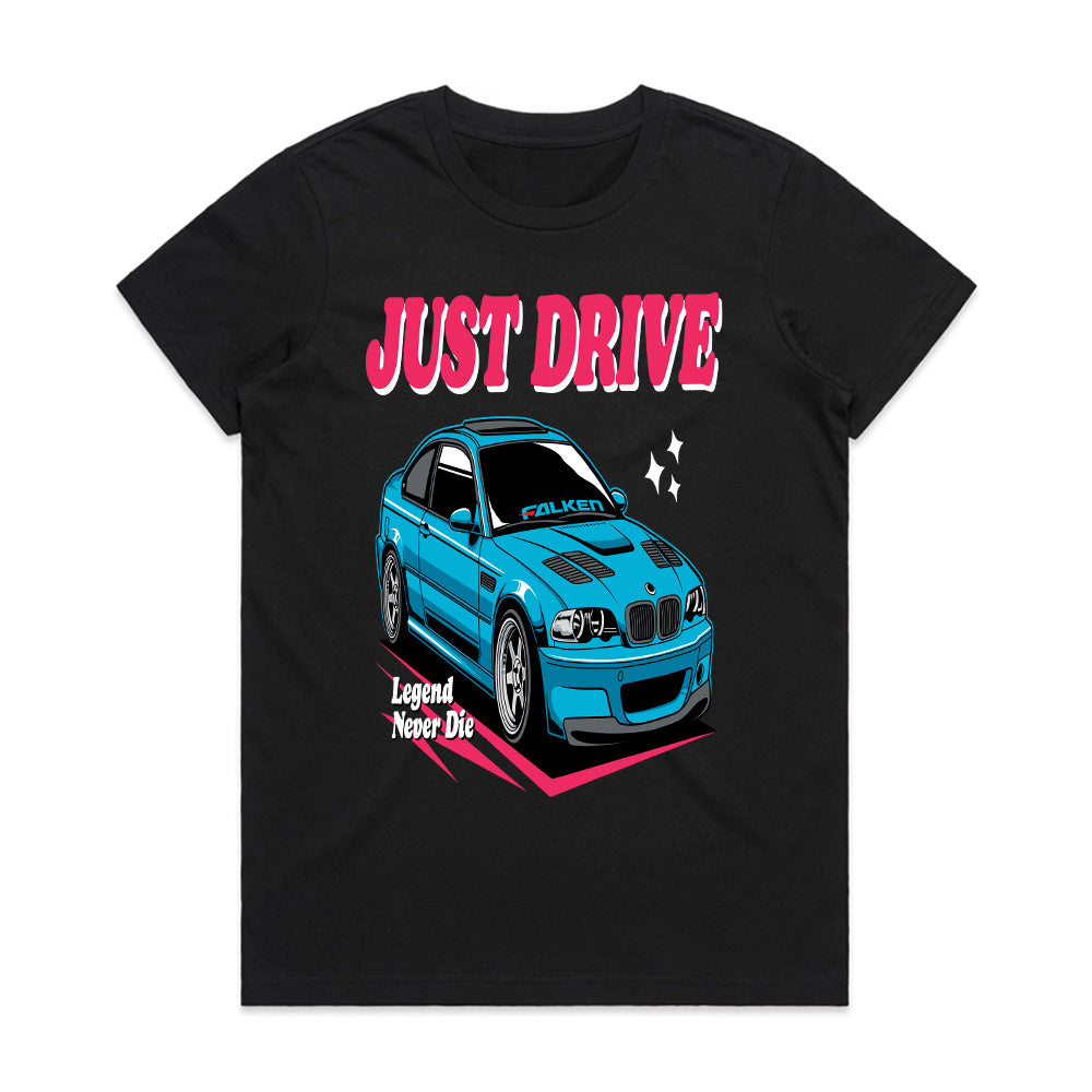 Just Drive BMW E46 T-Shirt – Legend Never Die Drift Edition Tee