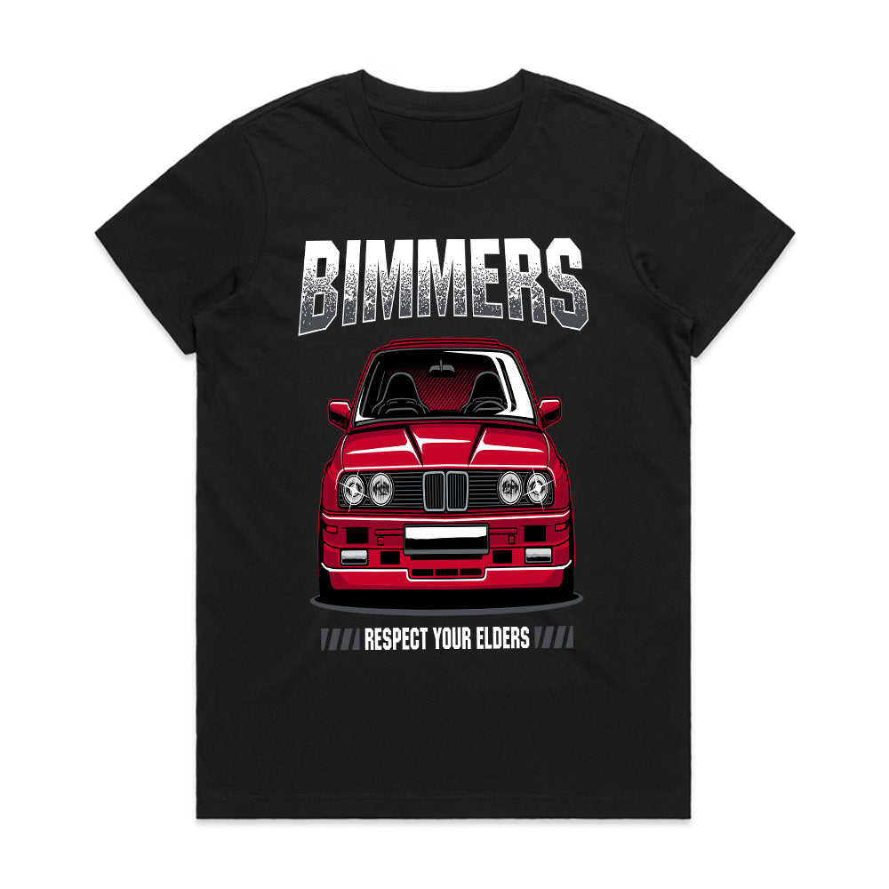 Bimmers Respect Your Elders T-Shirt – Classic BMW E30 Front View Tee