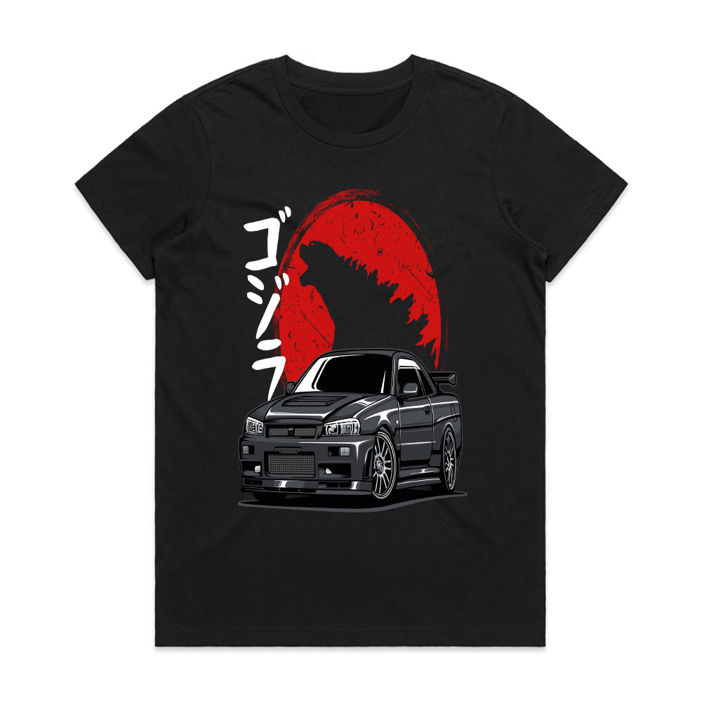 Godzilla Skyline R34 T-Shirt – Japanese Monster Legend Meets JDM Power