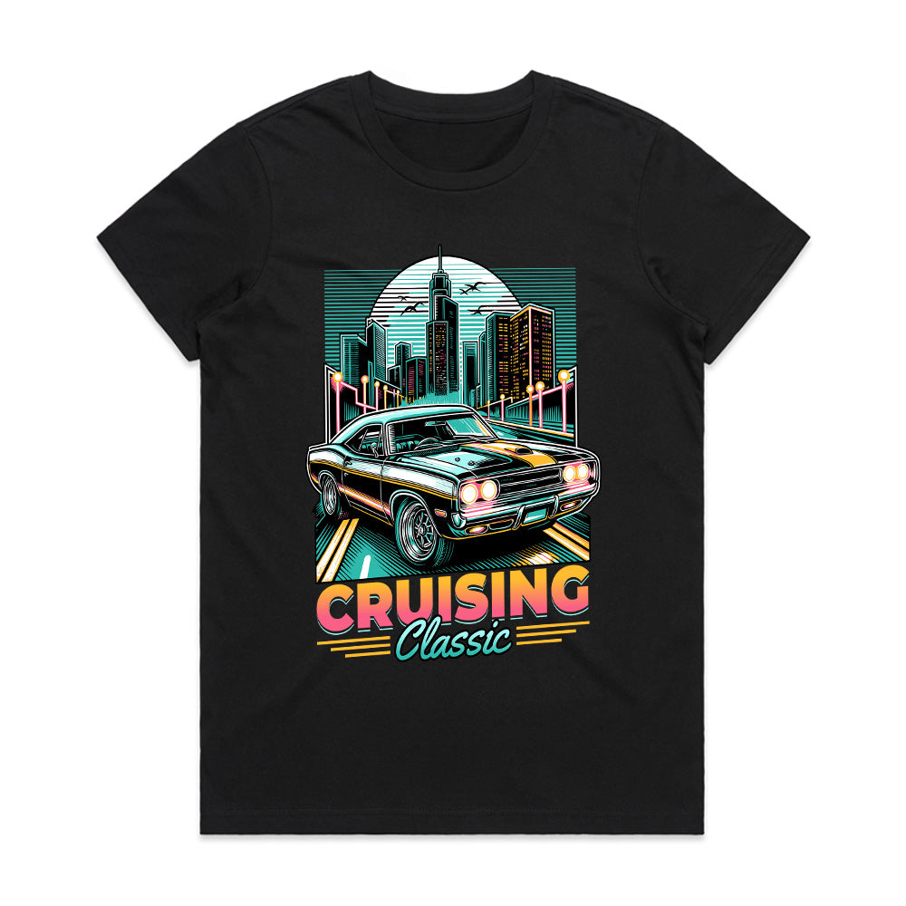 Cruising Legends: Retro Ride Cityscape Tee
