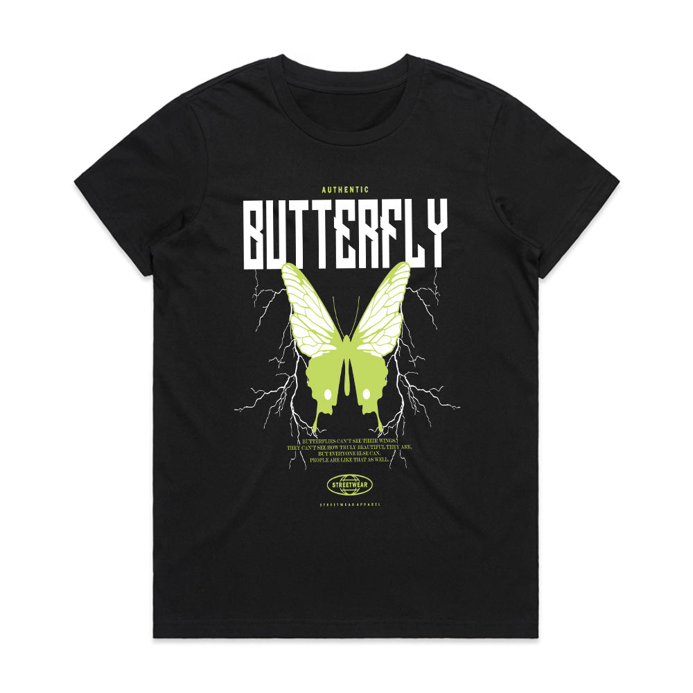 Electric Metamorphosis: Authentic Butterfly Streetwear Tee