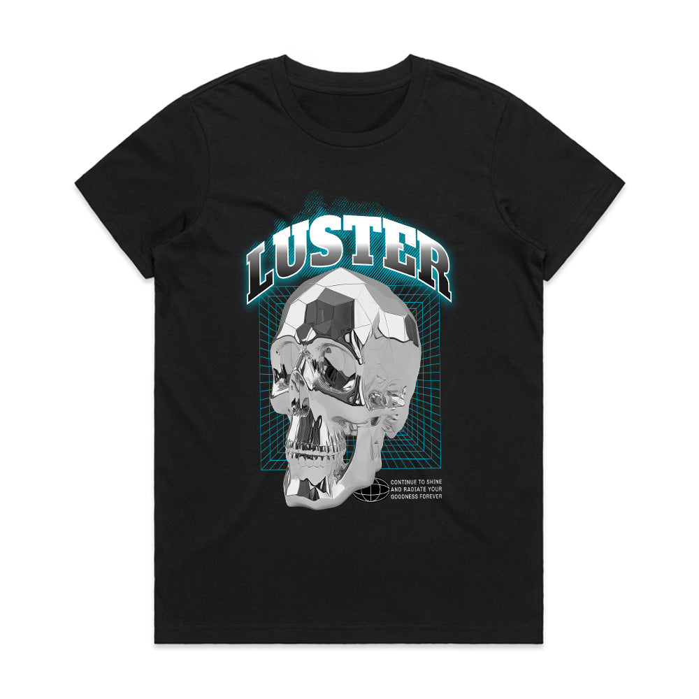 Neon Luster: Chrome Skull Brilliance Tee