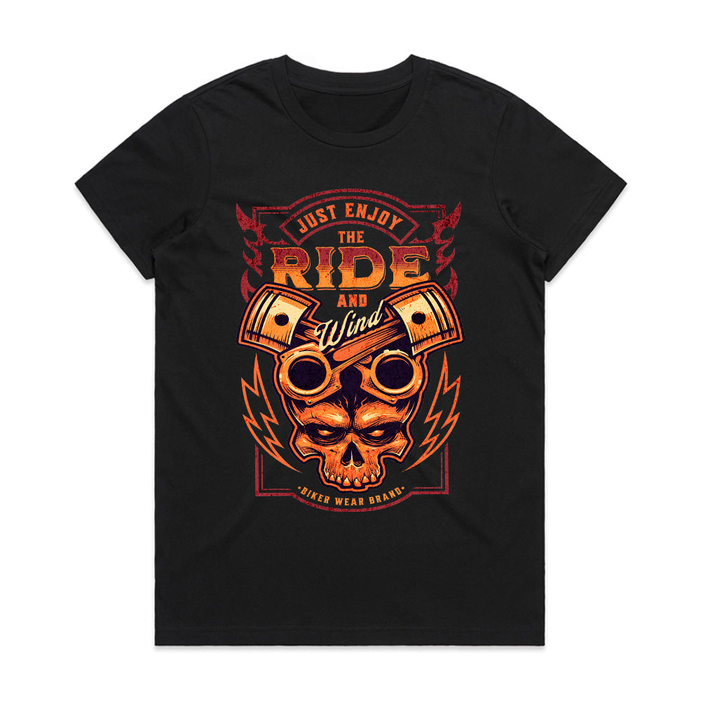 Just Enjoy the Ride and Wind - Bold Biker Skull T-Shirt