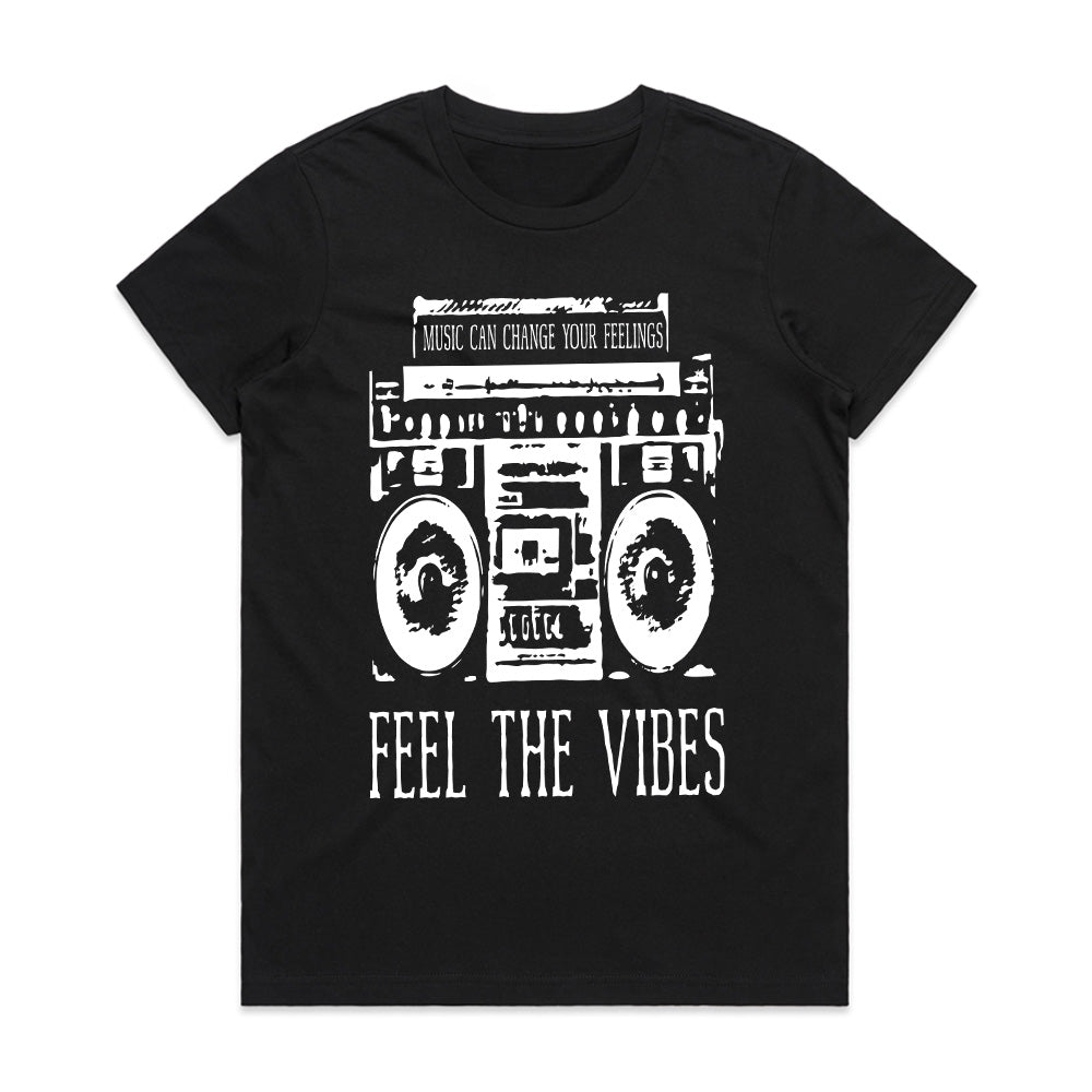 Feel The Vibes: Retro Boombox Music Tee