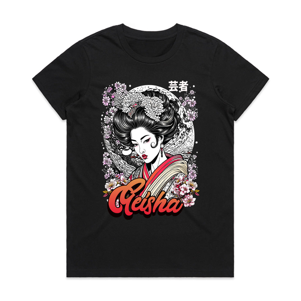 Moonlit Elegance: Geisha Blossom Art Tee