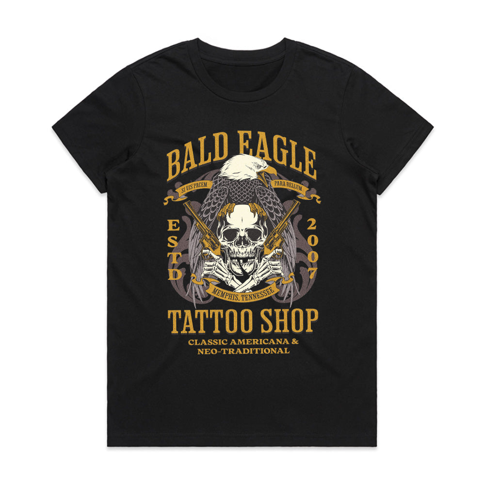 Bald Eagle Tattoo Shop – Classic Americana Biker T-Shirt