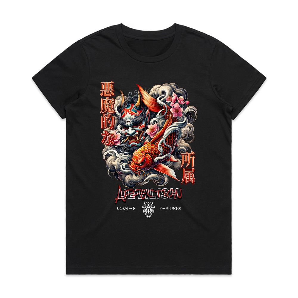 Devilish Depths: Oni & Koi Fusion Tee