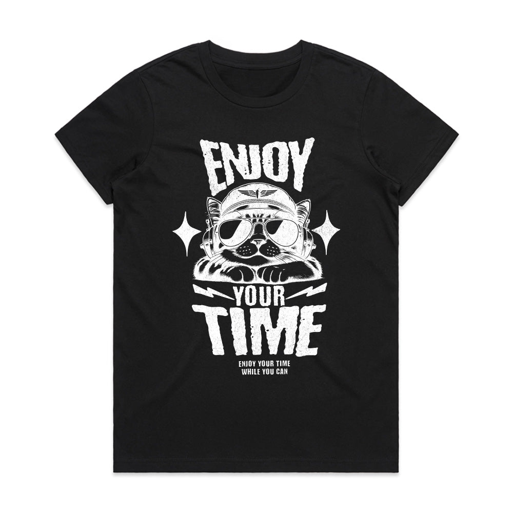 Enjoy Your Time" Aviator Cat Graphic Tee