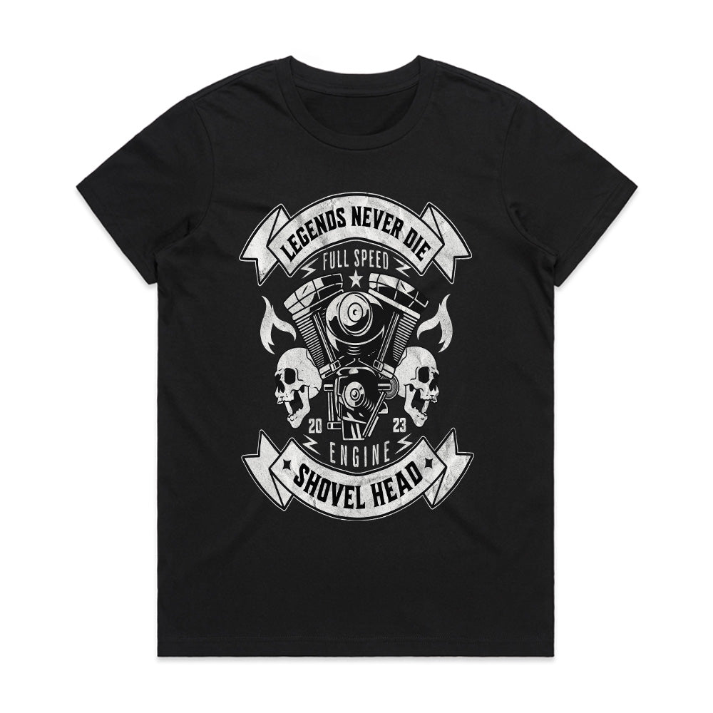 Legends Never Die Shovelhead Engine T-Shirt – Full Speed, Forever Free